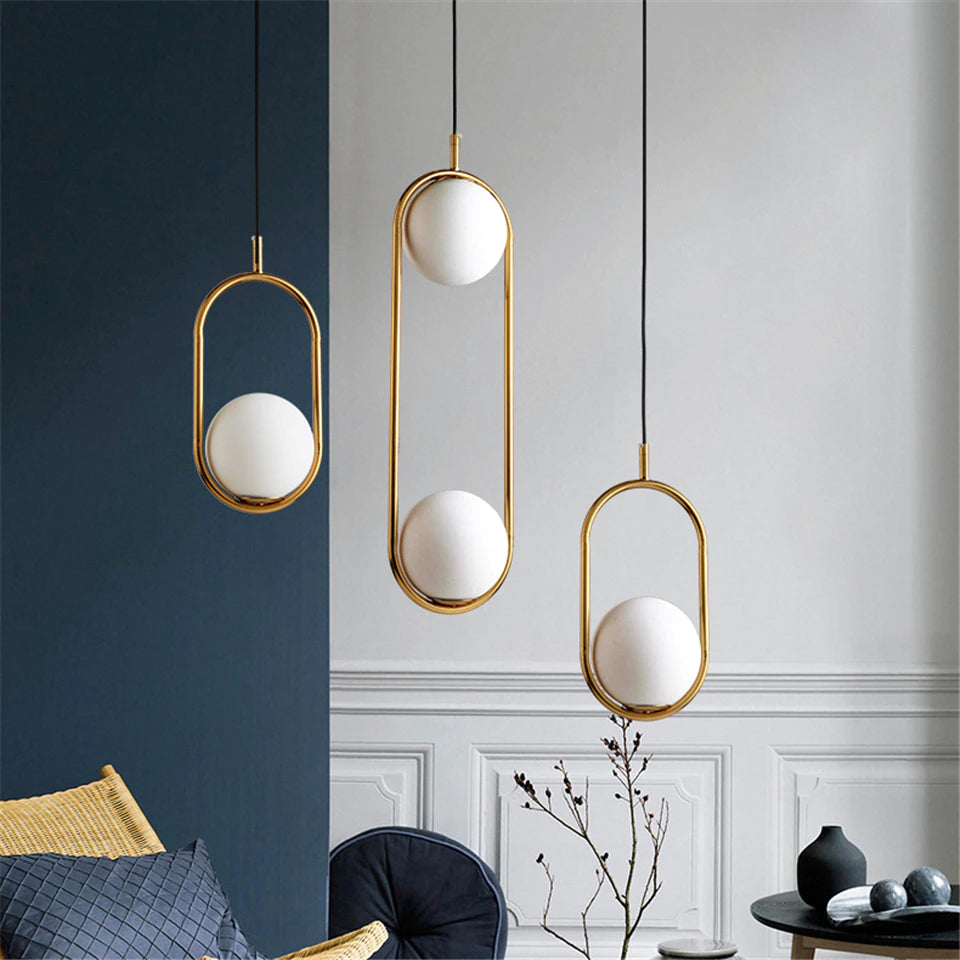Nordra Orb Sphere Pendant Light With Minimalist Ring Encircling Snow White Sphere
