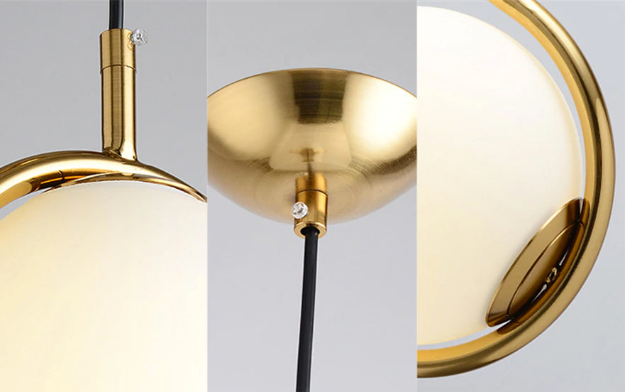 Nordra Orb Sphere Pendant Light With Minimalist Ring Encircling Snow White Sphere