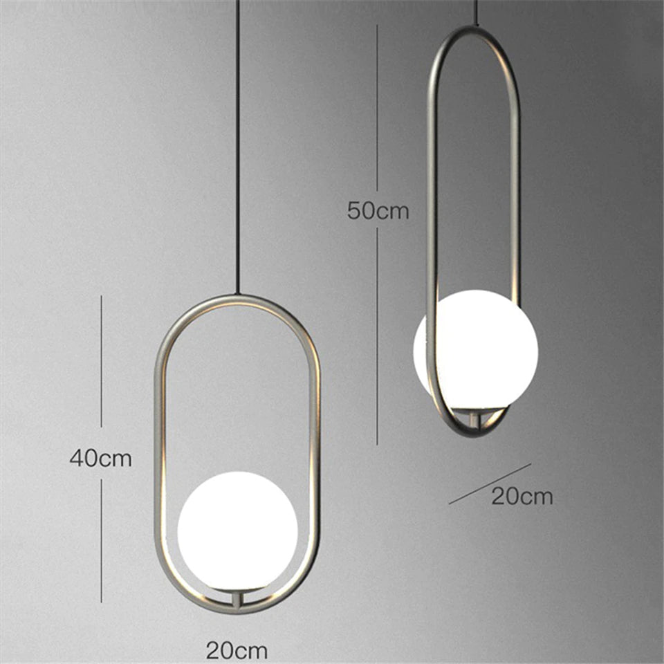 Nordra Orb Sphere Pendant Light With Minimalist Ring Encircling Snow White Sphere