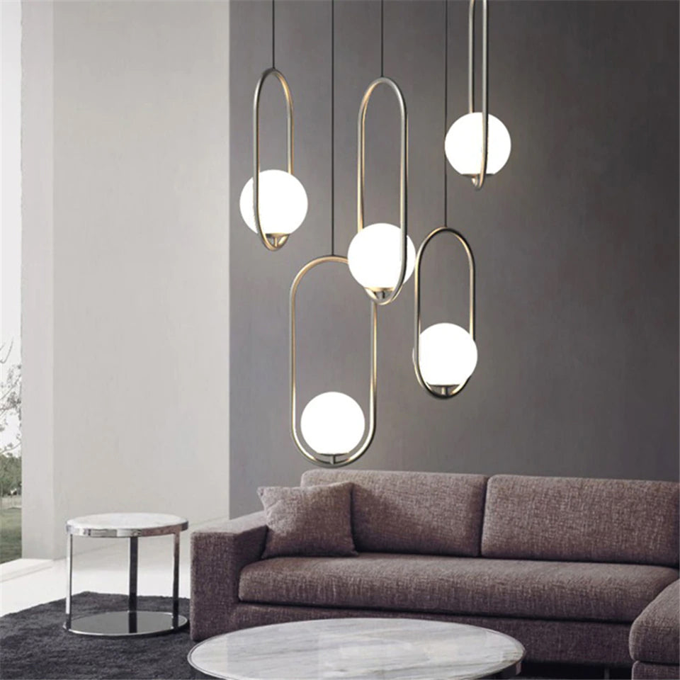 Nordra Orb Sphere Pendant Light With Minimalist Ring Encircling Snow White Sphere