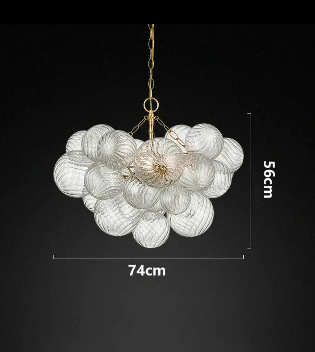 Luminix Bubble Chandelier with Ribbed Glass and Gold Finish