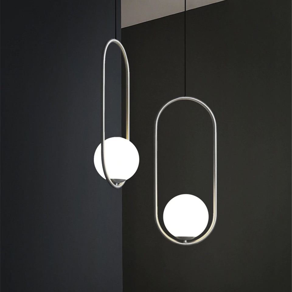 Nordra Orb Sphere Pendant Light With Minimalist Ring Encircling Snow White Sphere