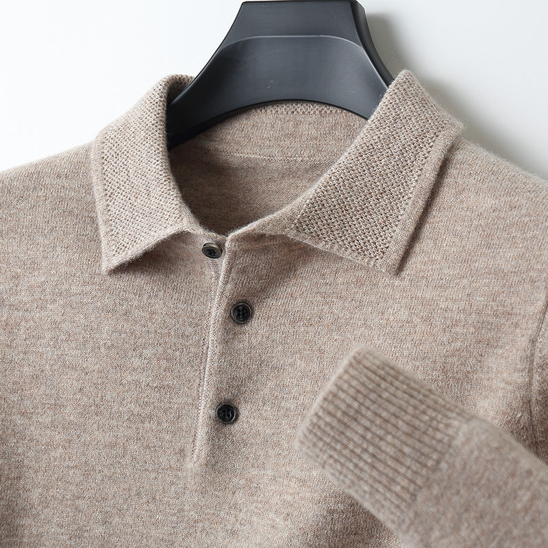 Stockholm Inspired Cashmere Merino Wool Long Sleeve Polo Shirt