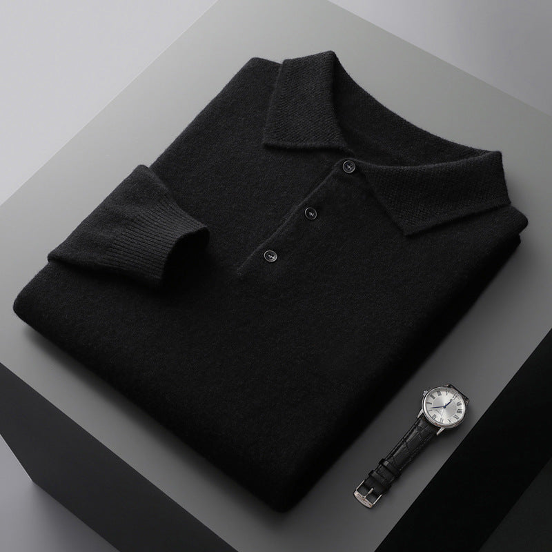 Stockholm Inspired Cashmere Merino Wool Long Sleeve Polo Shirt