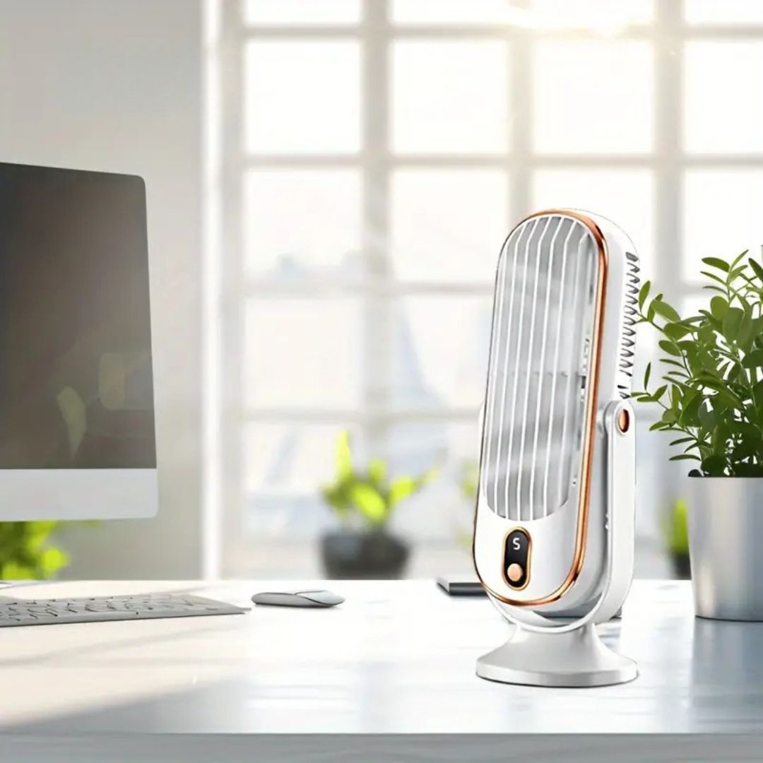 Cichy wentylator biurkowy USB LumaBreeze z akumulatorem ładowalnym