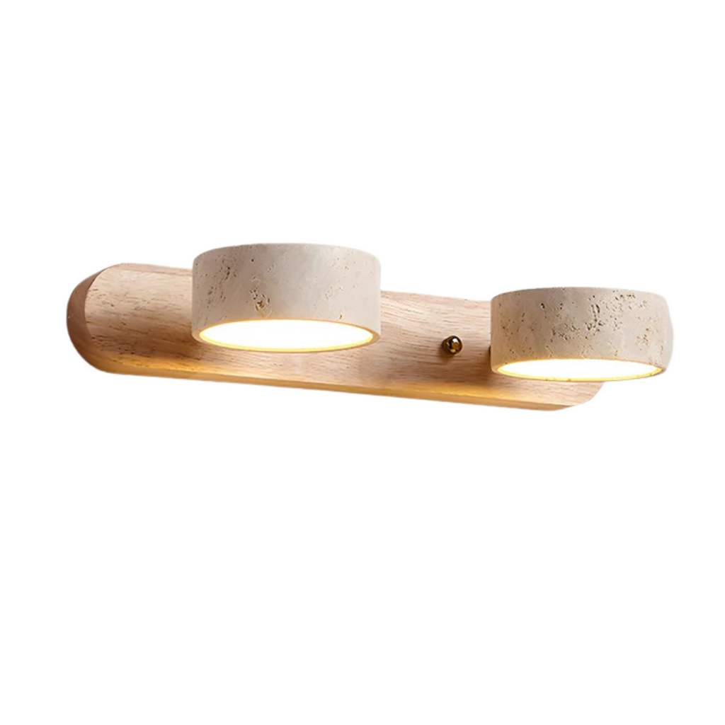 Havencrest Travertine Wall Light With Warm Wood Accents And Ambient Glow