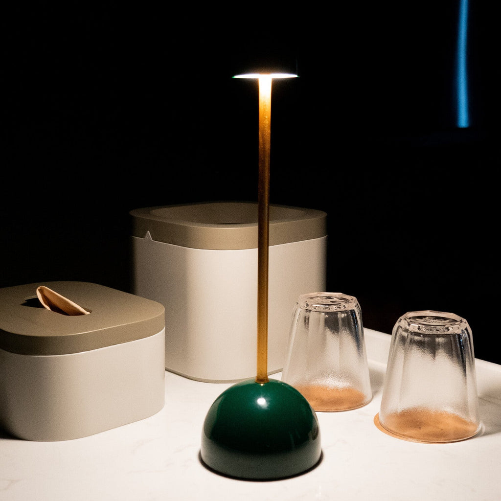 Vynir Emerald Green Base and Top with Brass Stem Table Lamp