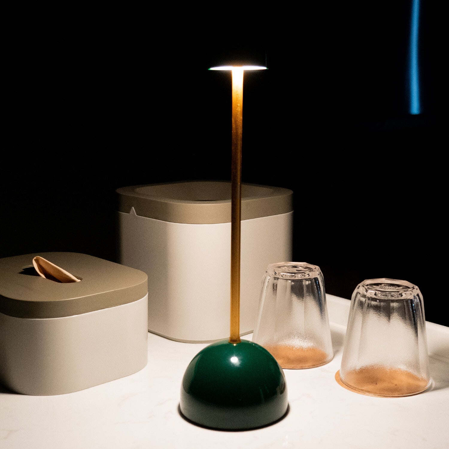 Vynir Emerald Green Base and Top with Brass Stem Table Lamp