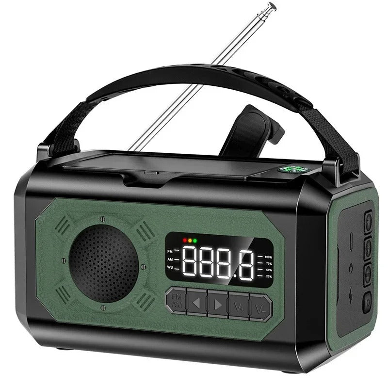 Napelemes Kurblis Vészrádió 12000mAh AM FM NOAA Időjárásjelzésekkel