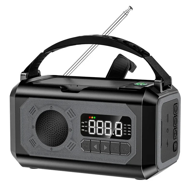 Napelemes Kurblis Vészrádió 12000mAh AM FM NOAA Időjárásjelzésekkel