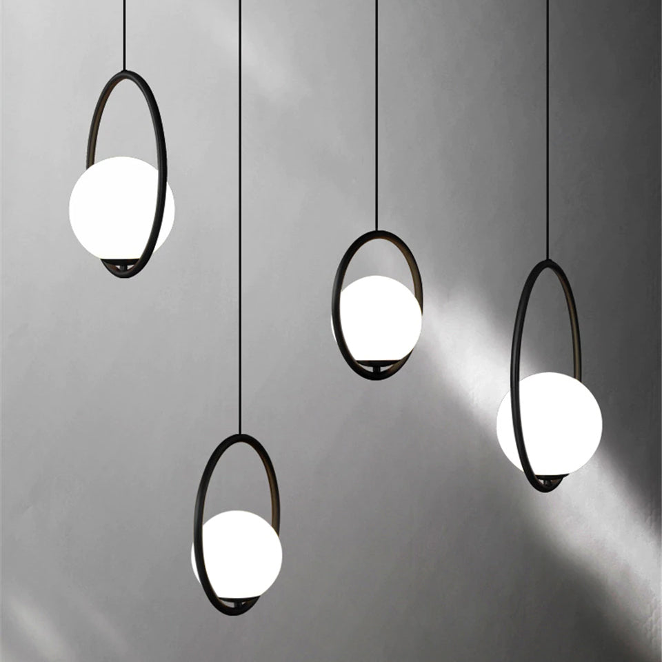 Nordra Orb Sphere Pendant Light With Minimalist Ring Encircling Snow White Sphere