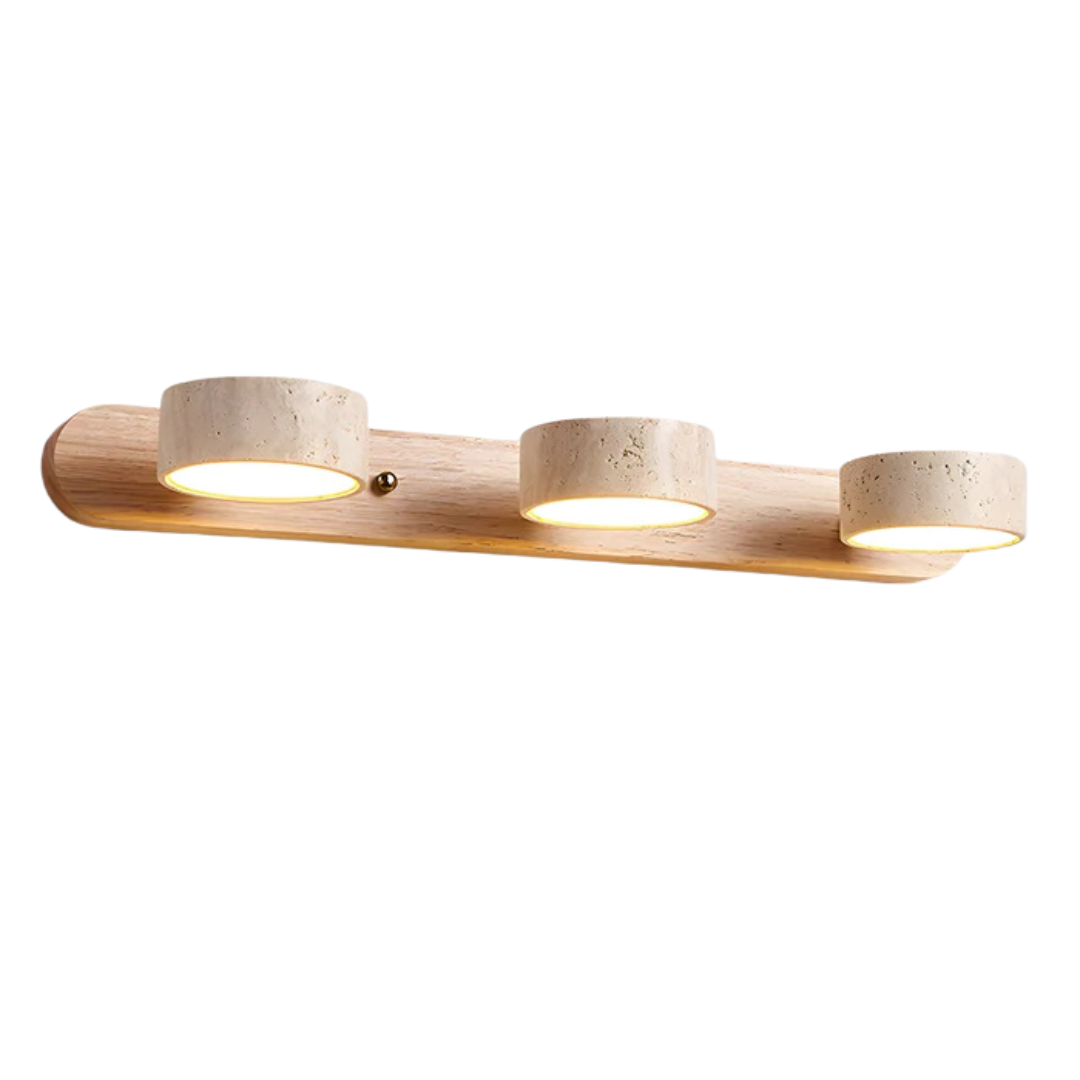 Havencrest Travertine Wall Light With Warm Wood Accents And Ambient Glow