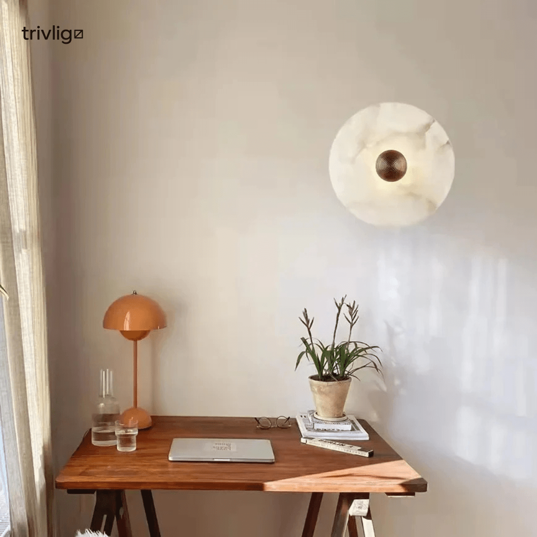 ArctisHalo Nordic Round Alabaster LED Wall Light With Soft Glow