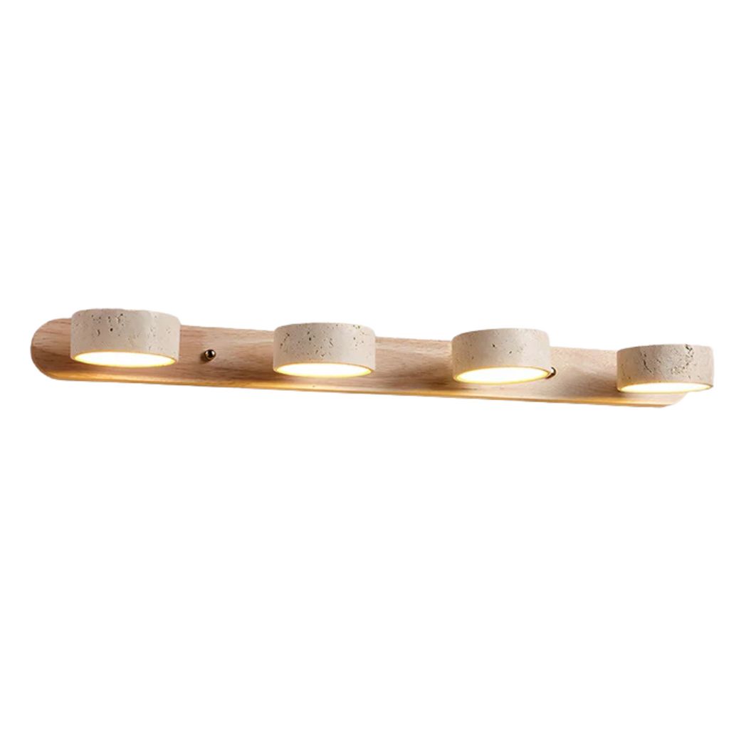 Havencrest Travertine Wall Light With Warm Wood Accents And Ambient Glow