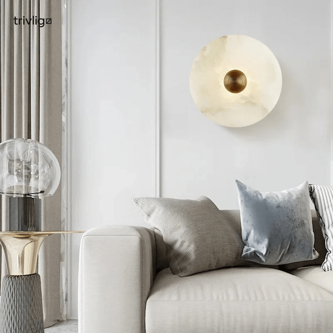 ArctisHalo Nordic Round Alabaster LED Wall Light With Soft Glow