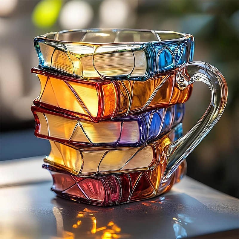 Ručně malovaný hrnek na knihu s kreativním 3D hrnkem na kávu inspirovaným románem
