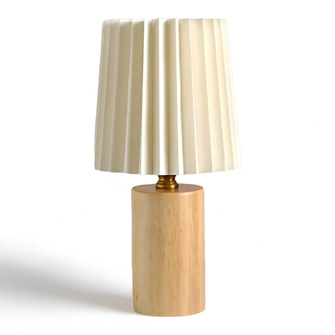 LumaRidge dřevěná LED stolní lampa s plisovaným stínidlem pro teplé světlo