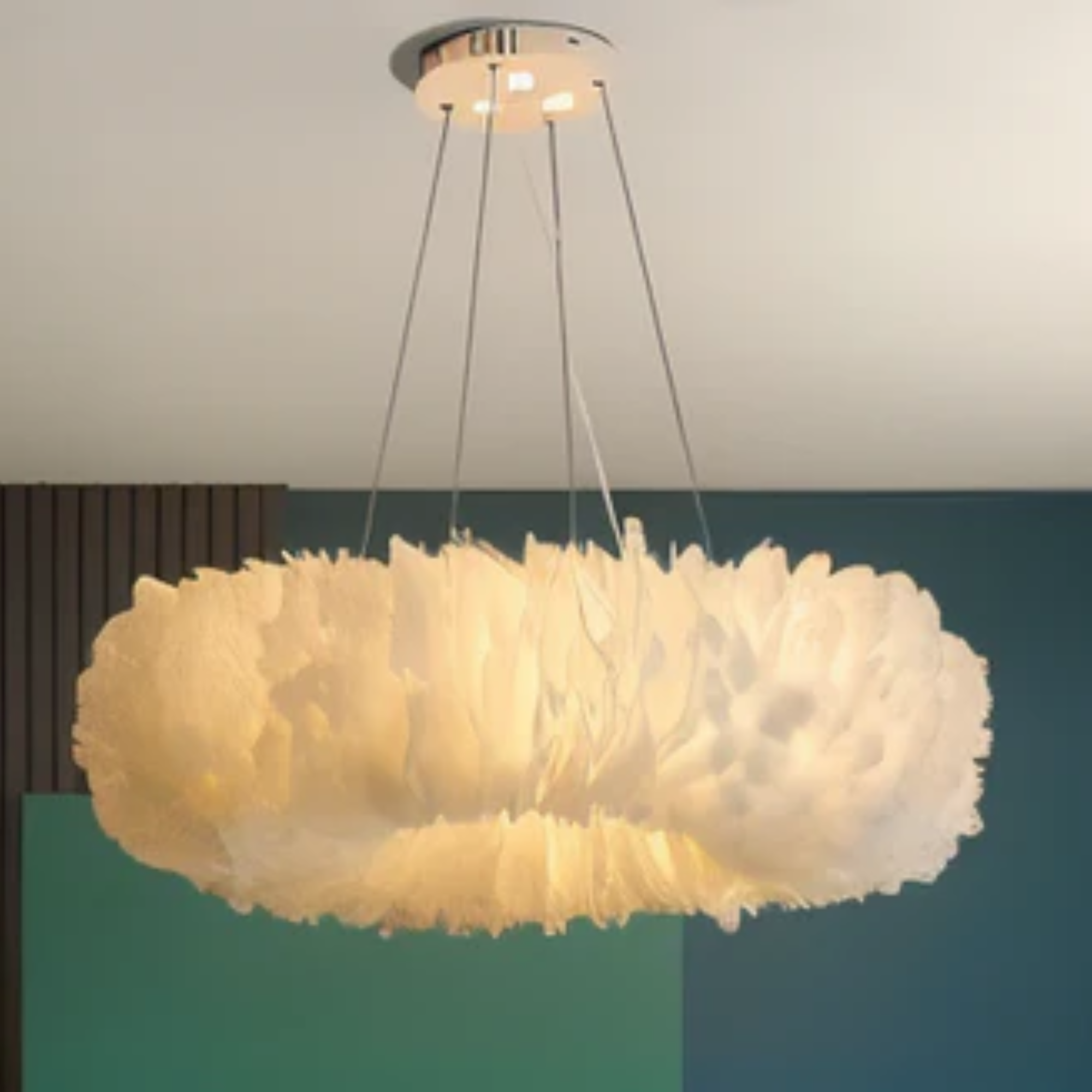 Cresora | White Circular Feather Pendant Light For Elegant Rooms