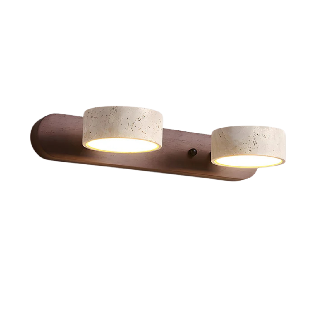 Havencrest Travertine Wall Light With Warm Wood Accents And Ambient Glow