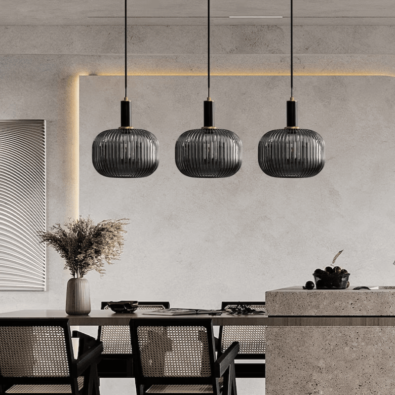 Nordic Vintage Style Striped Glass Pendant Light With Black Glass And Metal