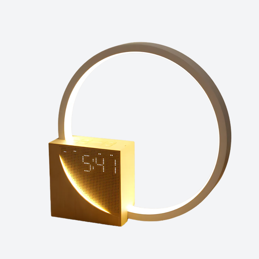 Lampa de masă LED multifuncțională AureaLume cu încărcător USB și ceas cu alarmă