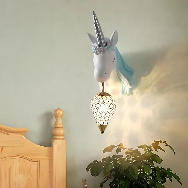 NovaGlow różowo-niebieska nocna lampka ścienna Jednorożec do dekoracji pokoi dziecięcych