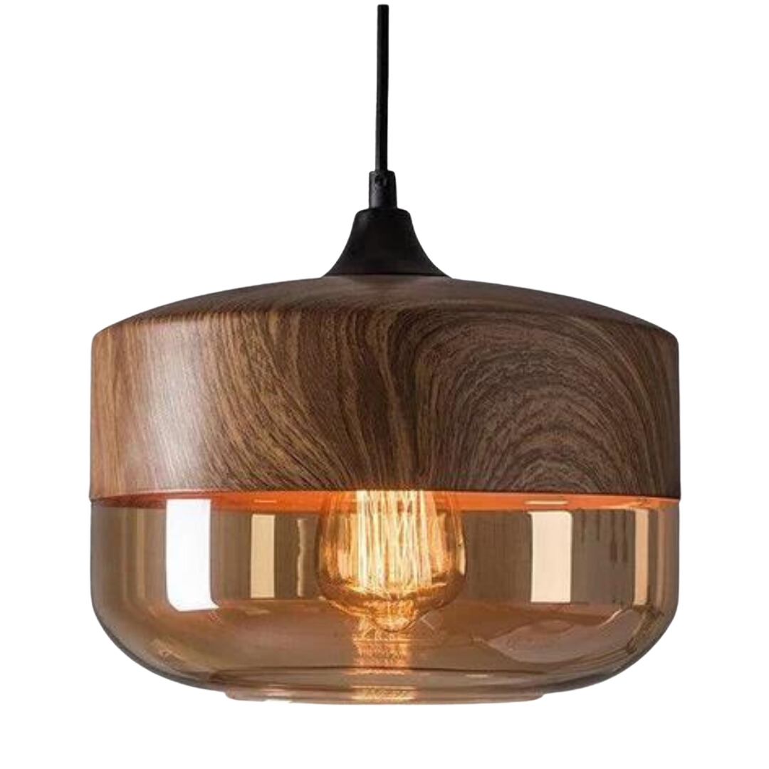 Harlow Nordic Wood and Tint Glass Pendant Light in Scandinavian Style