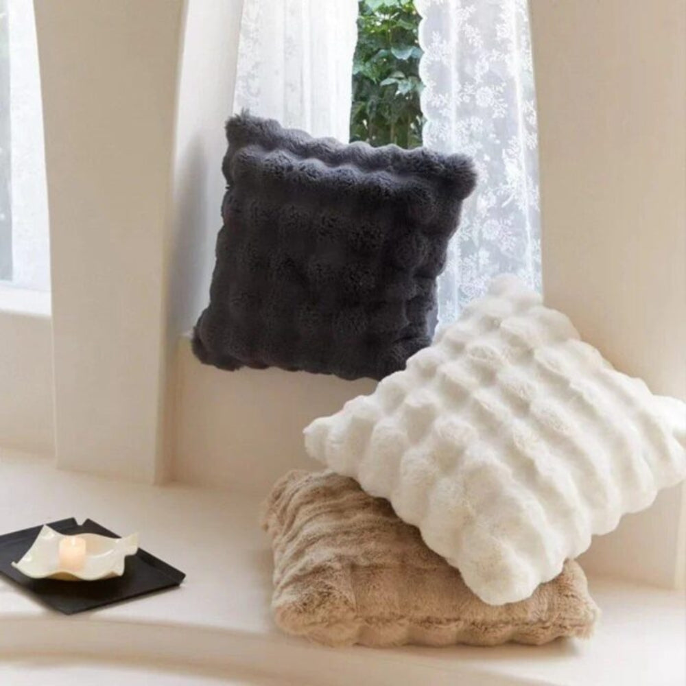 Marinelle Faux Rabbit Fur Pillow Cover With Cotton Blend