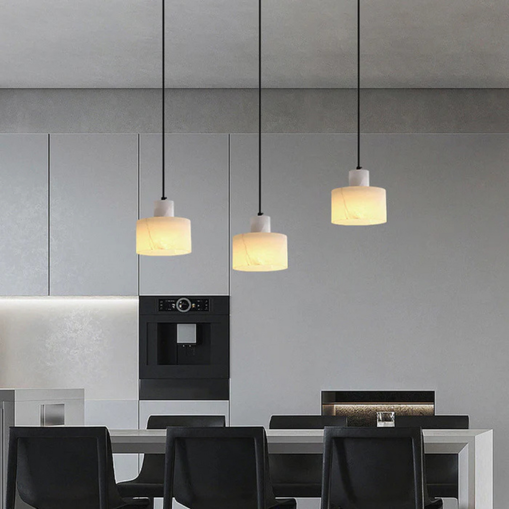 Lira Modern White Marble Pendant Light With Brass