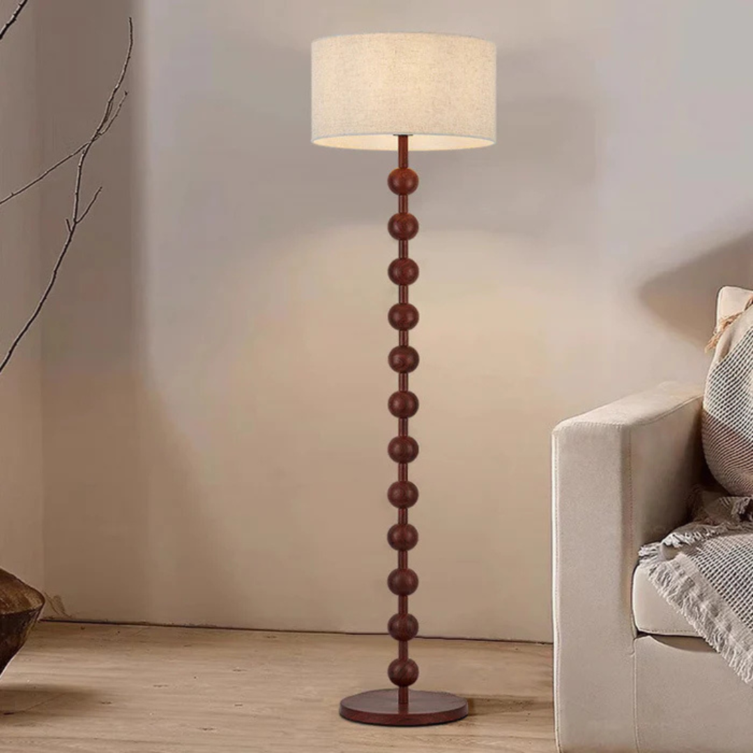 LumaVero Japandi Wood Floor Lamp With Warm LED Glow And Fabric Diffuser