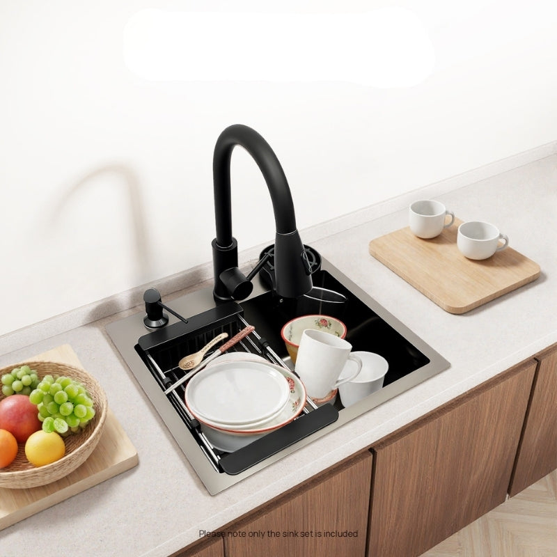 Lavello da Cucina in Acciaio Inox Nero NovaLine con Rubinetto Estraibile e Accessori Integrati