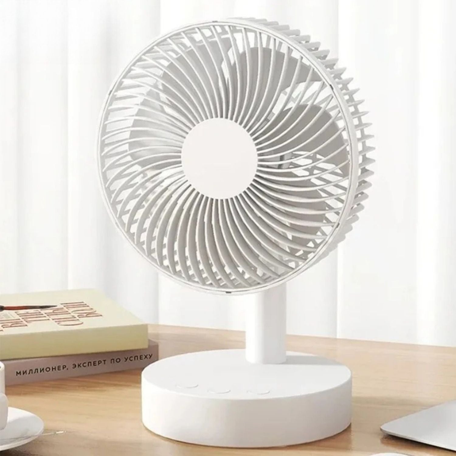 AeroNest Compact White Desktop Fan With Removable Cover And Four-Speed Quiet Airflow
