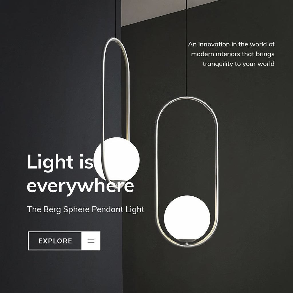 Nordra Orb Sphere Pendant Light With Minimalist Ring Encircling Snow White Sphere