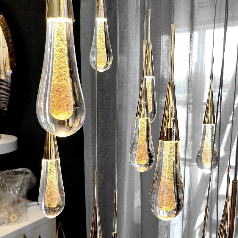 Aurelia Golden Droplet Pendant Light with Crystal Glow