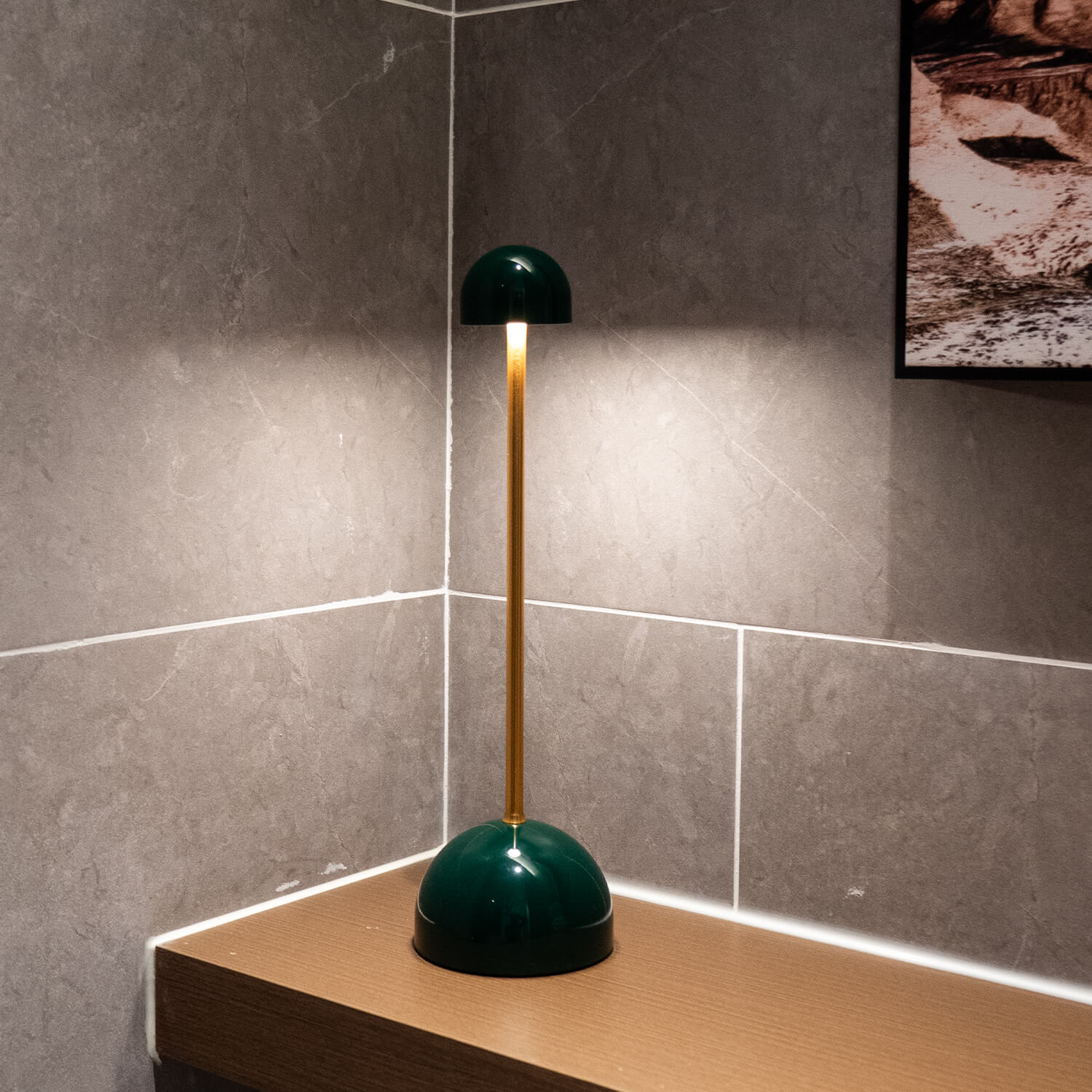 Vynir Emerald Green Base and Top with Brass Stem Table Lamp