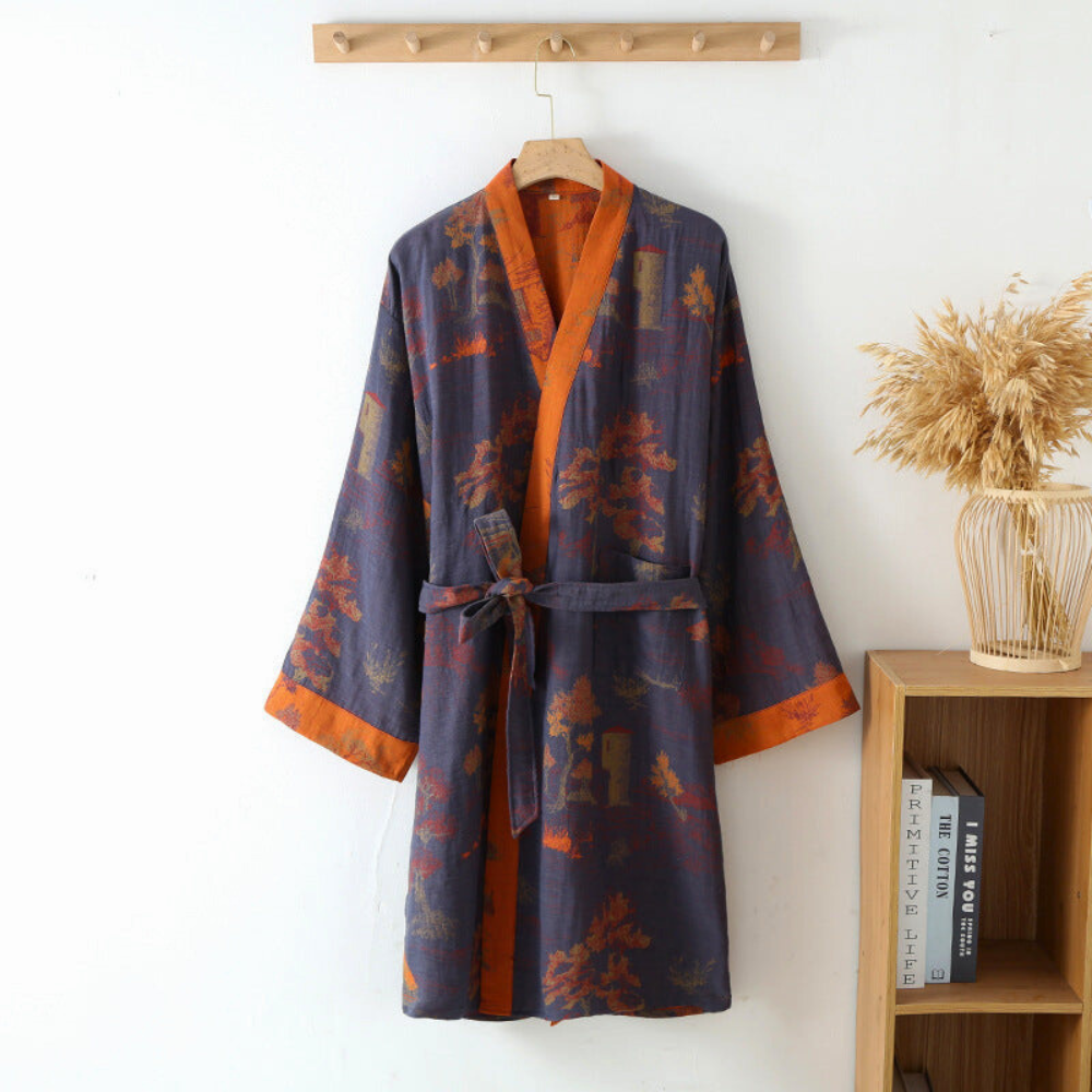 Rustic Cotton Kimono Robe With Breathable Gauze for Relaxed Comfort