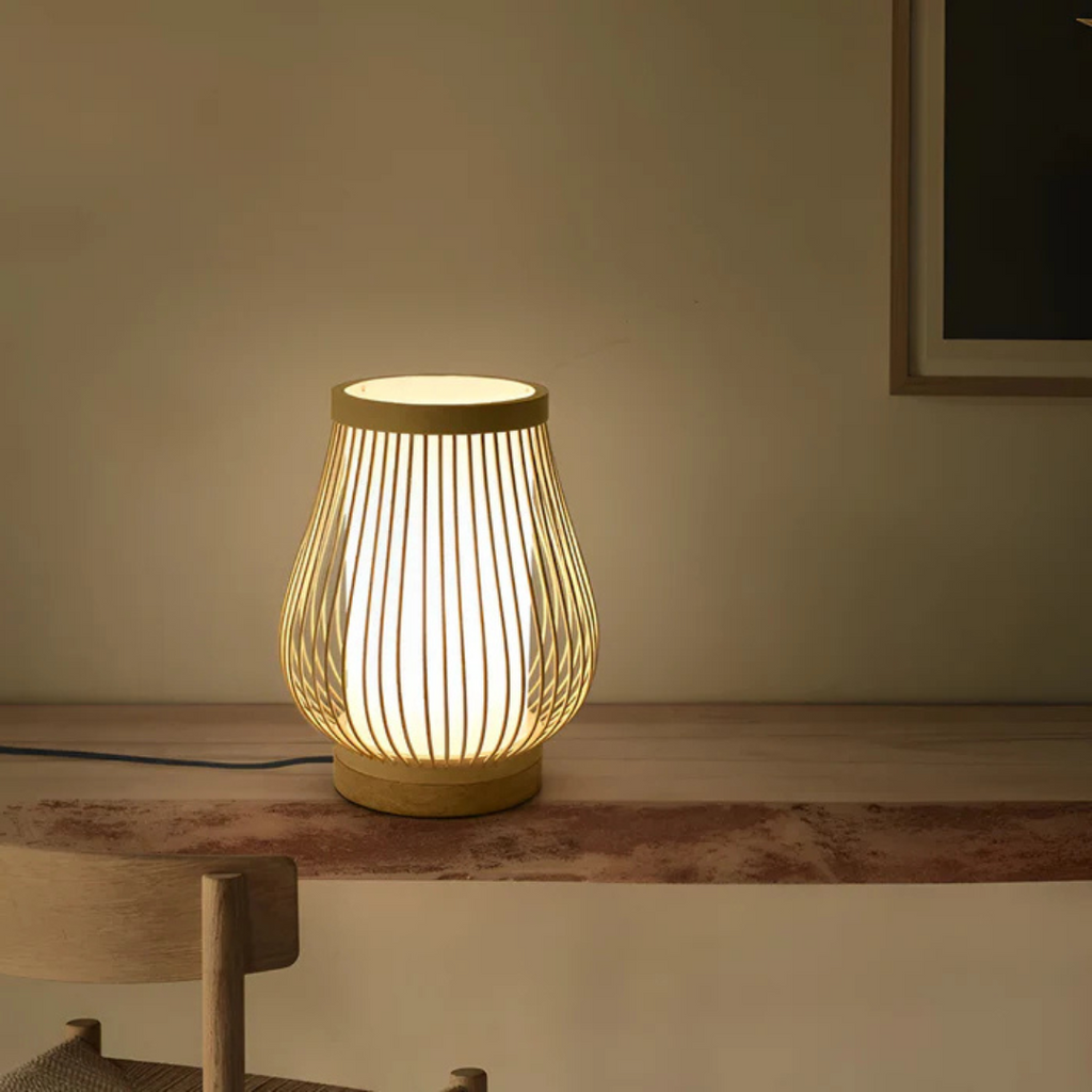 Hinata bambu LED-bordslampa i japansk stil för sovrum och skrivbord, lugnt sken