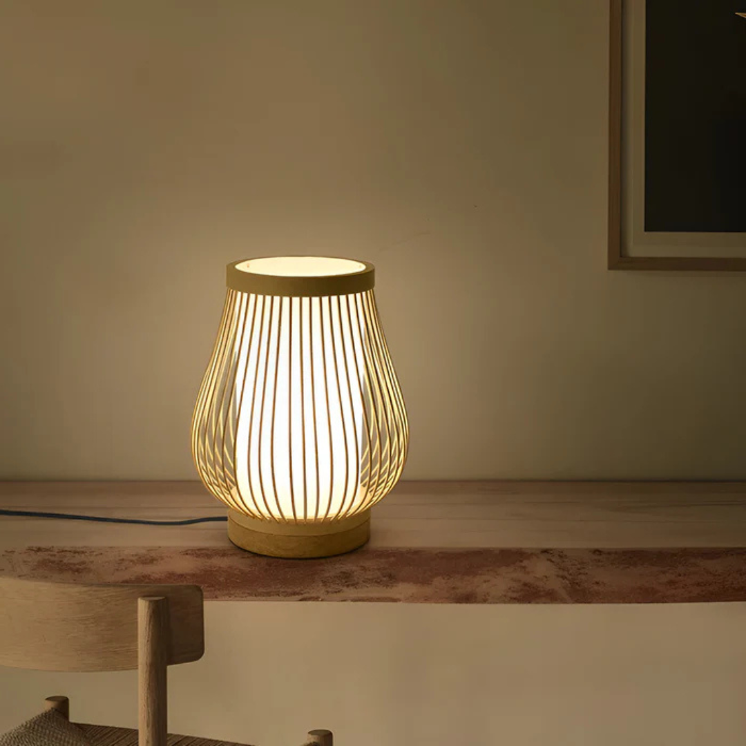 Hinata bambu LED-bordslampa i japansk stil för sovrum och skrivbord, lugnt sken