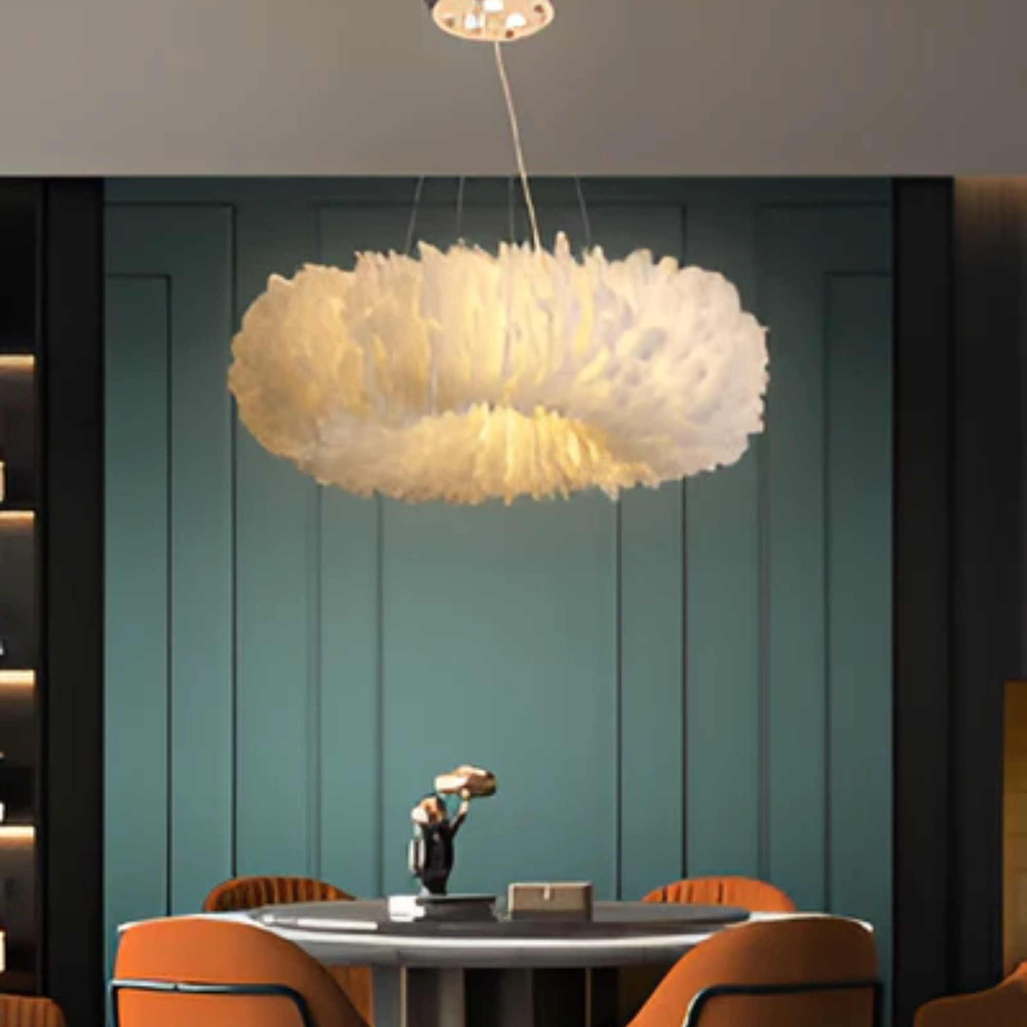 Cresora | White Circular Feather Pendant Light For Elegant Rooms