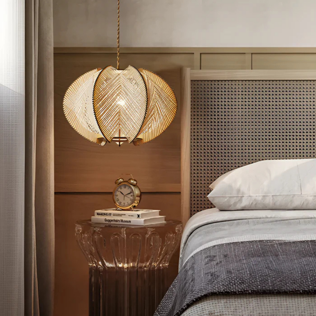 Lampa wisząca SolaraWood Wabi-Sabi do jadalni z drewna i konopi