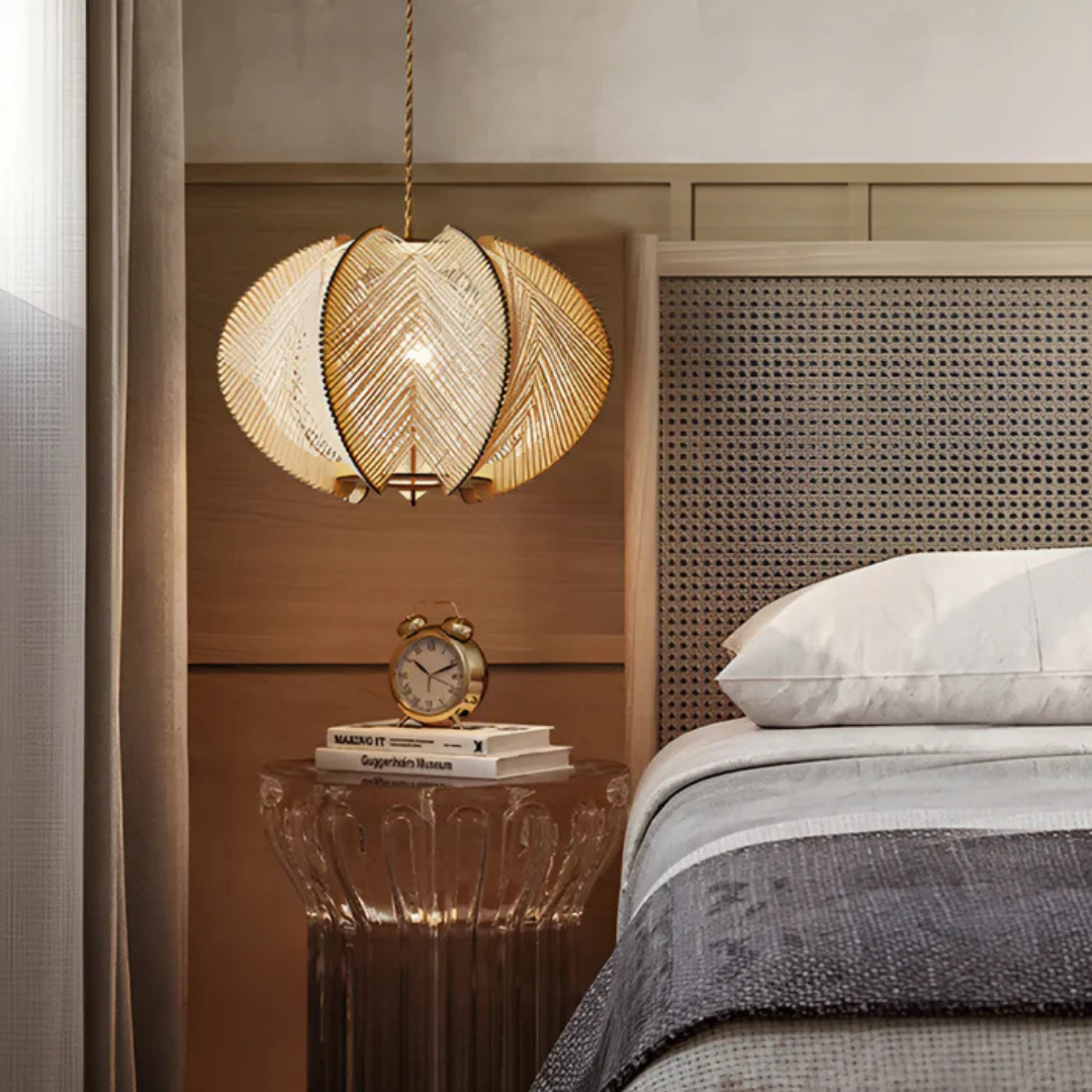 Lampa wisząca SolaraWood Wabi-Sabi do jadalni z drewna i konopi