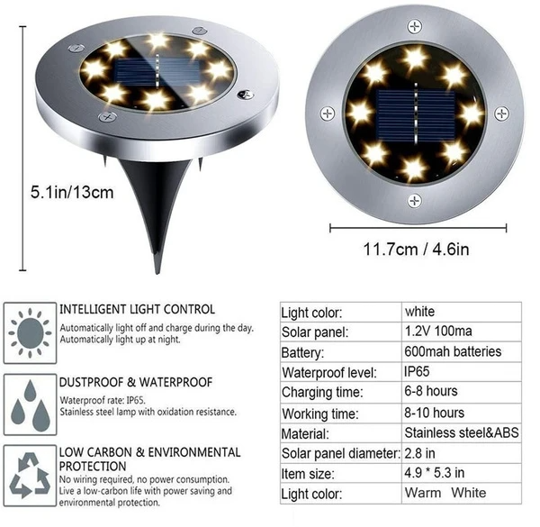 Venkovní solární zemní světla s 12 LED, odolná proti povětrnostním vlivům, pro zahradu a dvůr