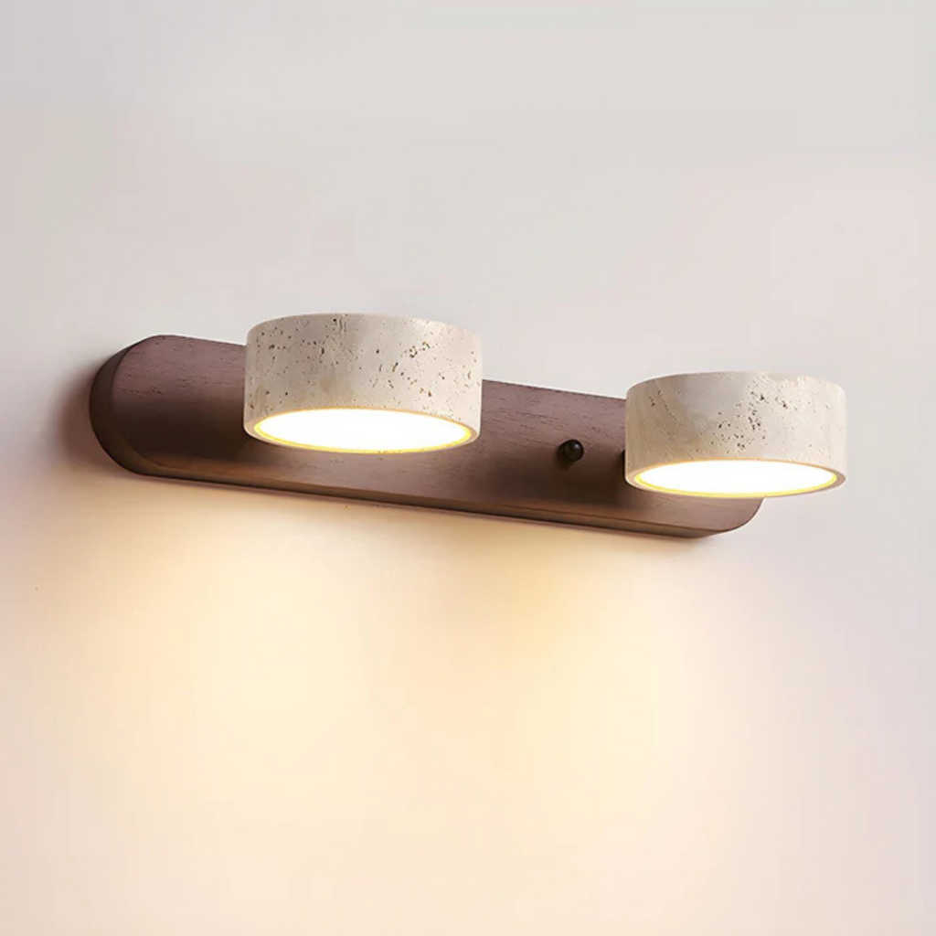 Havencrest Travertine Wall Light With Warm Wood Accents And Ambient Glow
