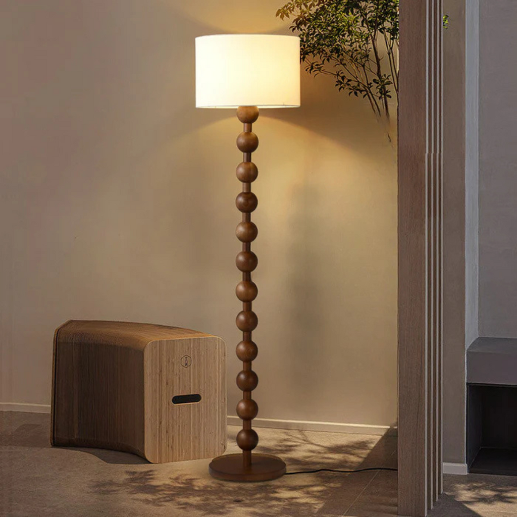 LumaVero Japandi Wood Floor Lamp With Warm LED Glow And Fabric Diffuser