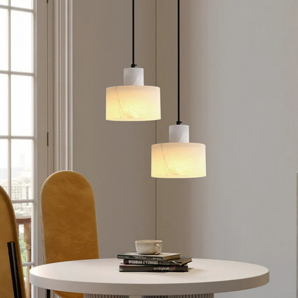 Lira Modern White Marble Pendant Light With Brass