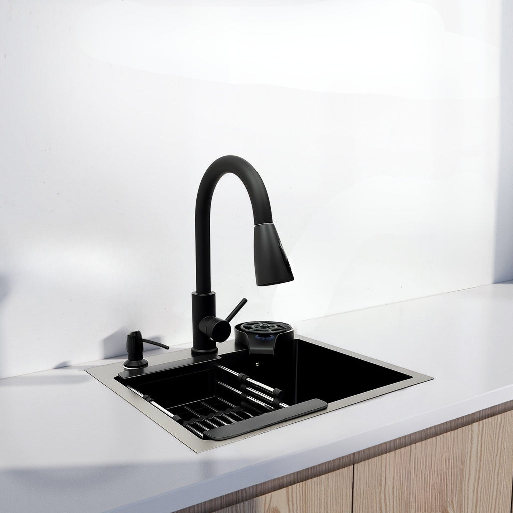 Lavello da Cucina in Acciaio Inox Nero NovaLine con Rubinetto Estraibile e Accessori Integrati