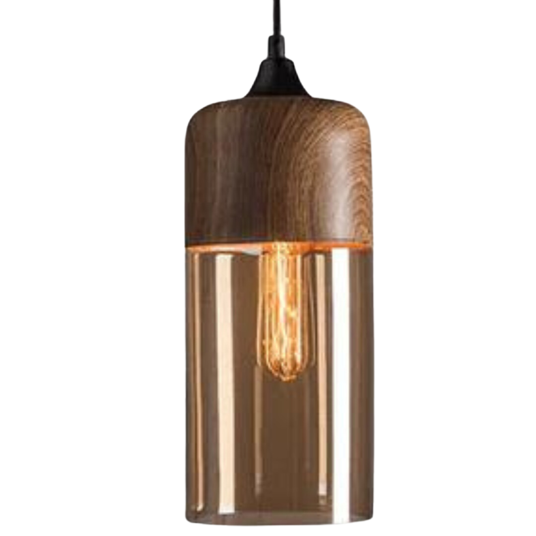 Harlow Nordic Wood and Tint Glass Pendant Light in Scandinavian Style