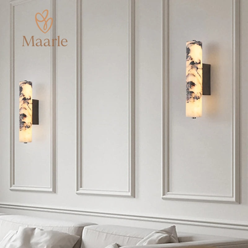 Marvello | Natural Marble Cylindrical Wall Lamp for Bedroom and Stairs