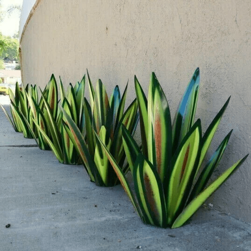 Metal Agave Garden Light In Turquoise Copper Outdoor Sculpture