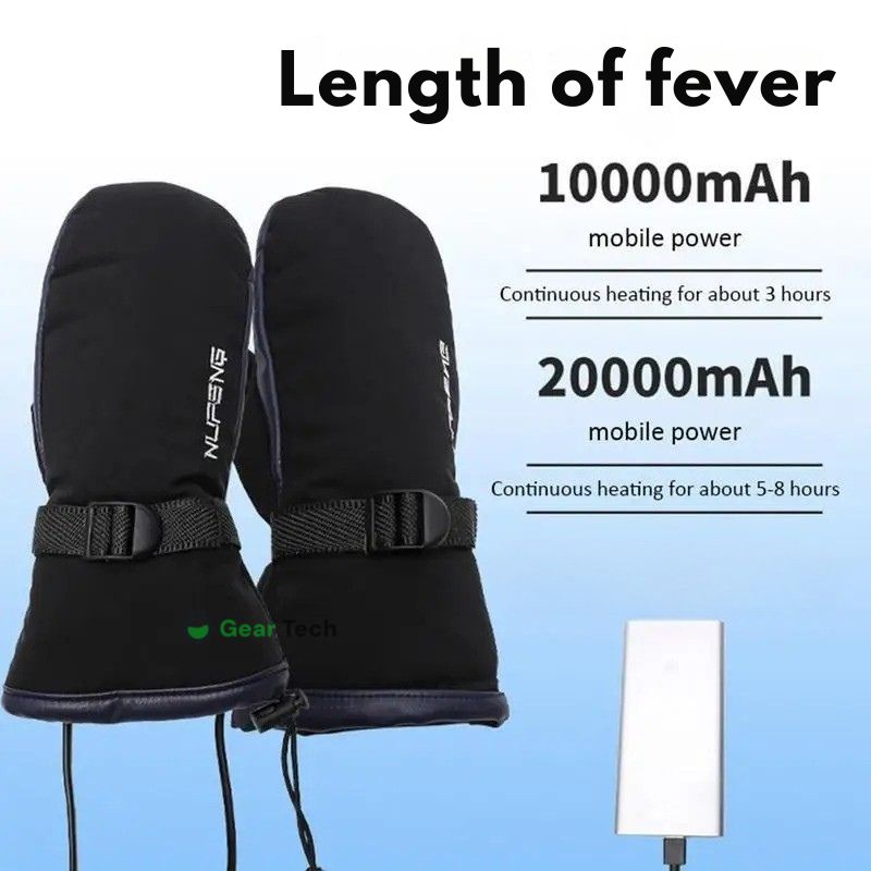 Vodotěsné vyhřívané oboustranné elektrické rukavice s USB nabíjením 10000 mAh
